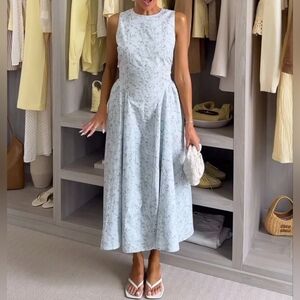 NWT H&M Open-back Cotton Poplin Dress Light Blue/Floral 1297710002 Sizes M, L